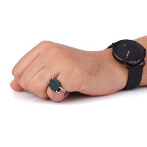 خاتم فضه فص عقيق اخضر بيضاوي-متجرفونيم