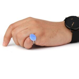 خاتم فضه فص عقيق سماوي بيضاوي-متجرفونيم