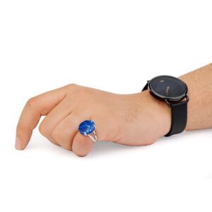 خاتم فضه عقيق ازرق معرق دائري-متجرفونيم