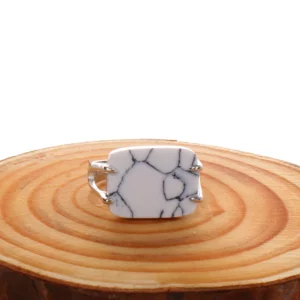 خاتم فضة شنكار مربع ابيض معرق