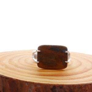 خاتم فضة شنكار مربع حجر بني